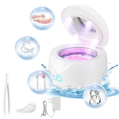 Hoffeins Ultrasonic Retainer Cleaner Machine 45kHz 200ml Portable Ultra Sonic Retainer Cleaner for Dental Retainer Mouth Guards Aligner Night Guard Braces Toothbrush Jewelry
