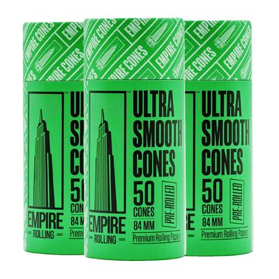 Empire Rolling - Pack of 3 Tubes - 50 Premium Ultra Smooth (Green) Pre-Rolled Unbleached Fibers Cones Organic, Natural, 1.25" 1 1/4 Size, Perfect for Fine Blends