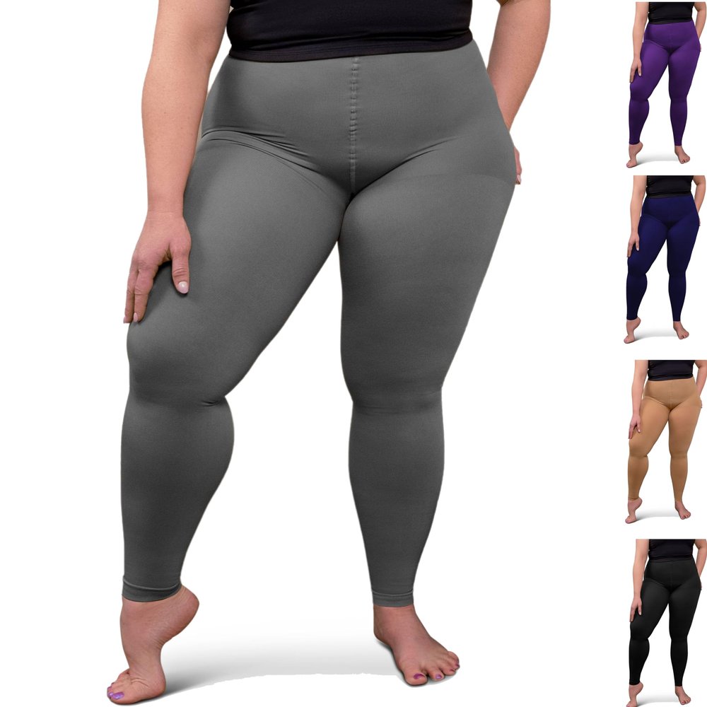 ABSOLUTE SUPPORT Plus Size Footless 20-30mmHg Compression Leggings for Women - Improve Circulation & Reduce Swelling, Grey, Large