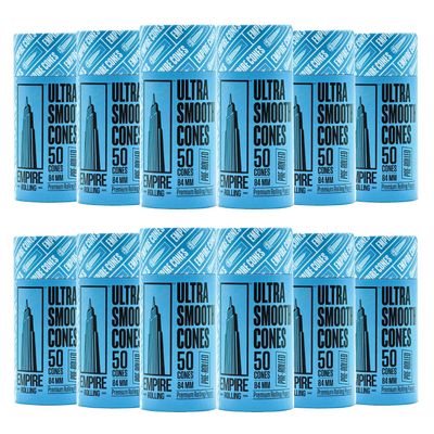 Empire Rolling Pack of 12 Tubes | 50 Premium Ultra Smooth Blue Pre-Rolled Cones | Unbleached Natural Fibers, 1.25" Size | Organic, Slow Burn, Funnel Included