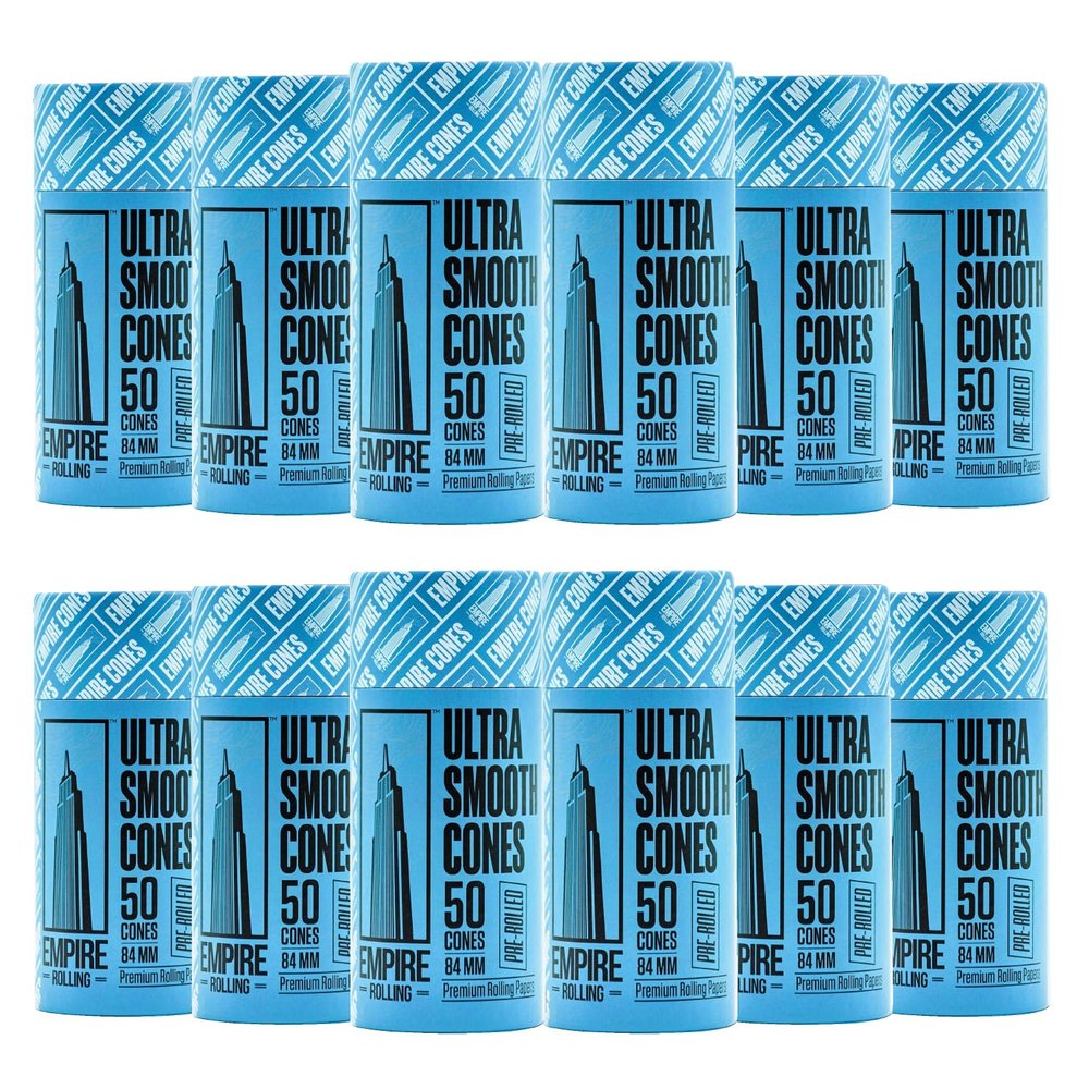 Empire Rolling Pack of 12 Tubes | 50 Premium Ultra Smooth Blue Pre-Rolled Cones | Unbleached Natural Fibers, 1.25" Size | Organic, Slow Burn, Funnel Included