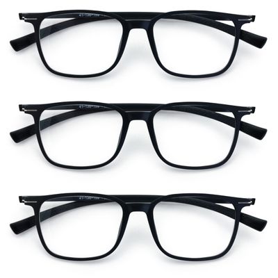 V.W.E. 3 Pairs Lightweight TR90 Wide Fitment Reading Glasses With Extended Temple (3 Black, 4.00, x)