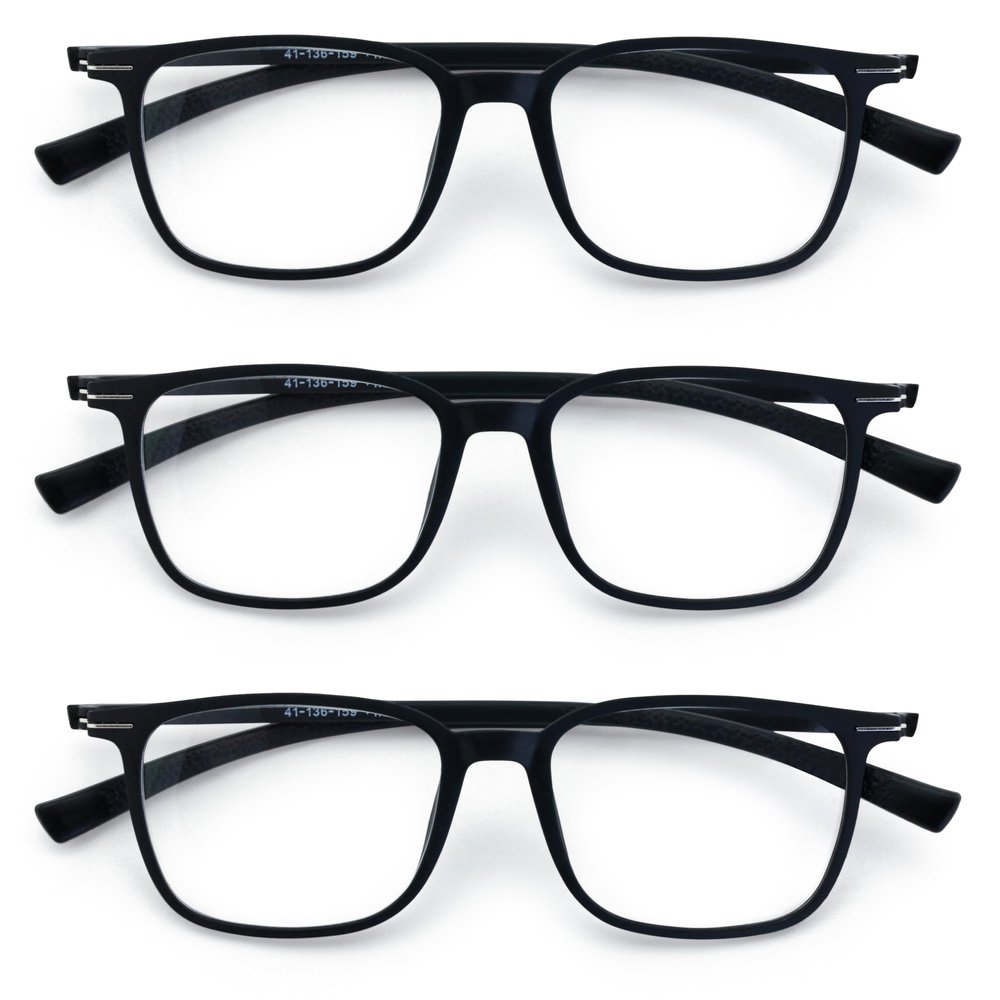 V.W.E. 3 Pairs Lightweight TR90 Wide Fitment Reading Glasses With Extended Temple (3 Black, 4.00, x)