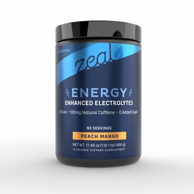 Zeal Naturals Pre-Workout Electrolyte + Energy Powder Drink Mix (90 Servings | Peach Mango)