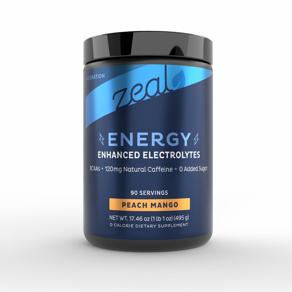 Zeal Naturals Pre-Workout Electrolyte + Energy Powder Drink Mix (90 Servings | Peach Mango)