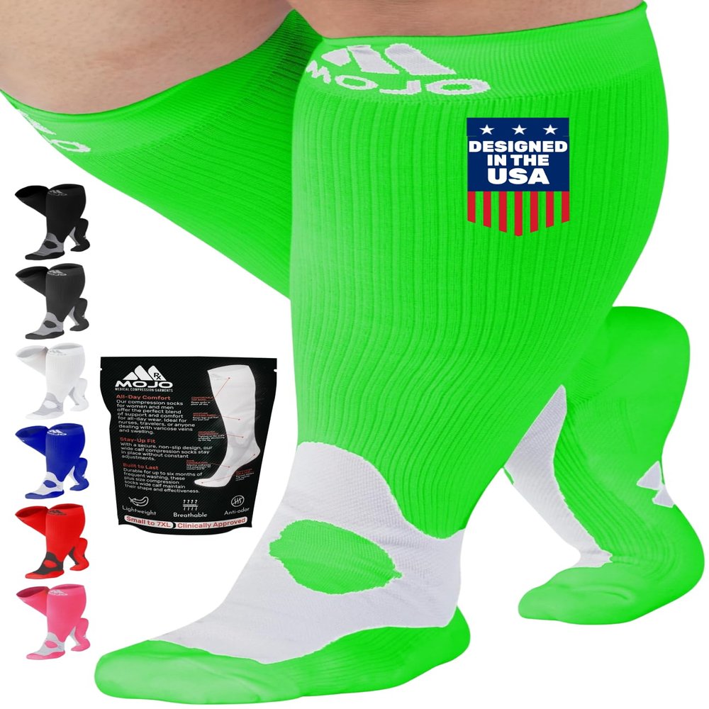 Compression Socks for Women and Men 20-30mmHg Plus Size - XXL Wide Calf Medical Compression Stockings for DVT, Lymphedema, Bariatric Surgery Recovery - Green, 2X-Large - A601