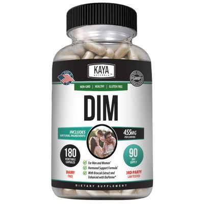 Kaya Naturals DIM Ultra | Supplement for Women and Men | Vegetable Capsules with Broccoli Extract & BioPerine | Herbal Supplement for Hormonal Support, Acne, Menopause, and Prostate  180 Count