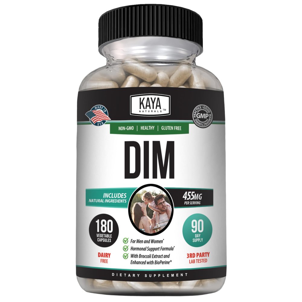 Kaya Naturals DIM Ultra | Supplement for Women and Men | Vegetable Capsules with Broccoli Extract & BioPerine | Herbal Supplement for Hormonal Support, Acne, Menopause, and Prostate  180 Count