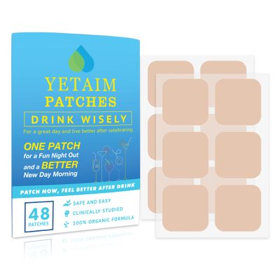 YETAIM Recovery Patches for Women Men: 48-Pack Energy Boost Fast Recovery - Day Night Party Support - Apply on Arm Neck Wrist Back for Party Fun Morning Revival - Clear Blue