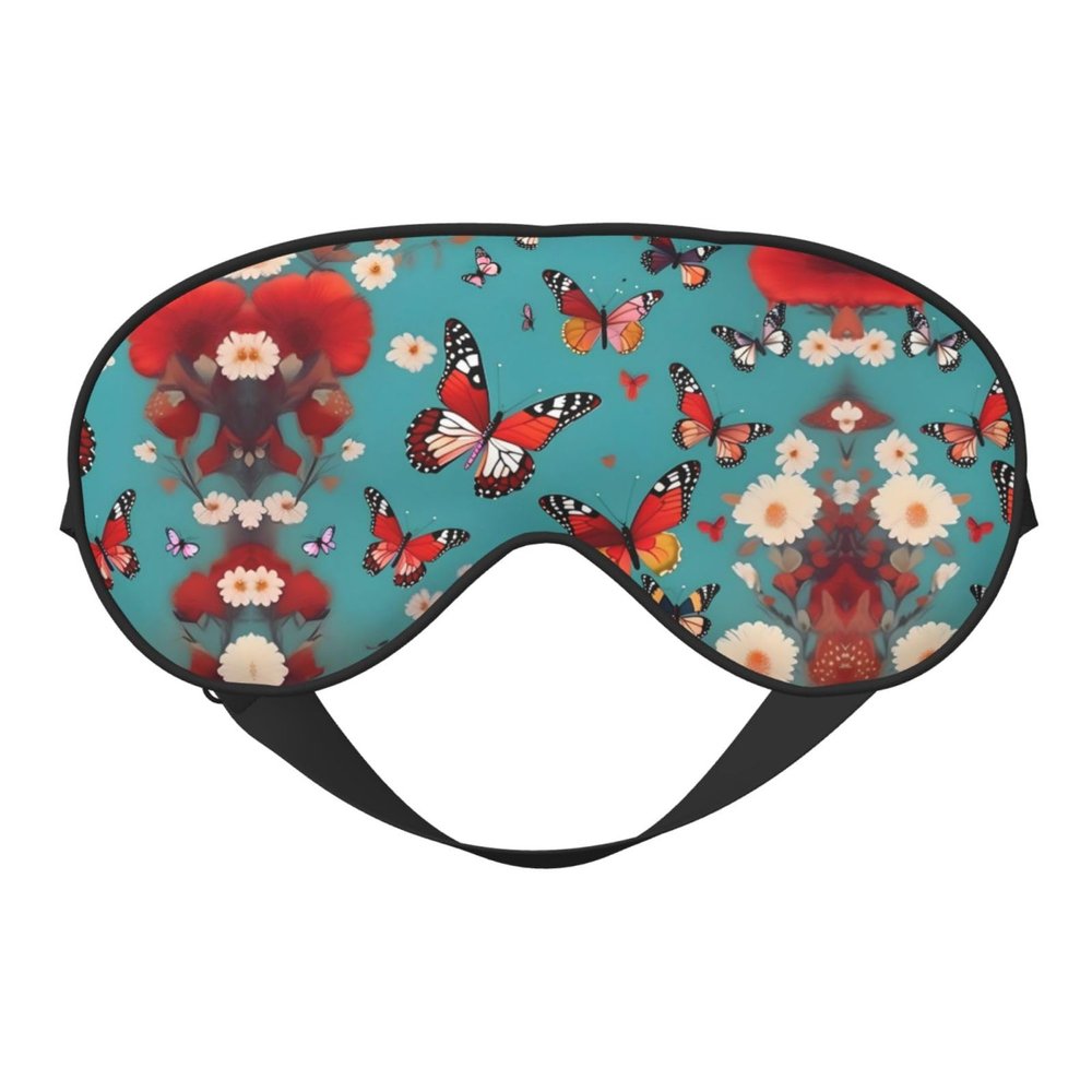 Hen Flying Butterflies Among Flowers Print Block Out Light Eye Sleep Mask,Soft Breathable Eye Cover, for Sleeping Travel Home Nap
