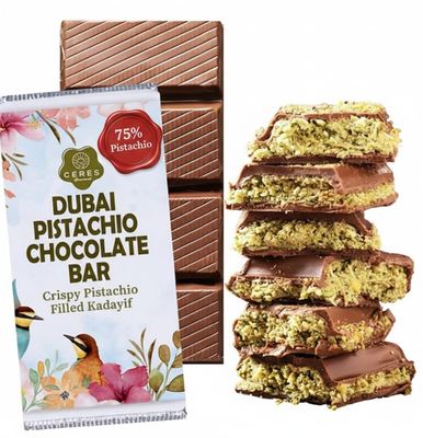 Dubai Chocolate Kunafa Pistachio Bar 7oz | Handmade Luxury Dessert with Crunchy Kataifi & Creamy Filling, Gift for Any Special Occasion, 75% Pistachio