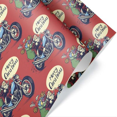 Giftini Motorcycle Gift Wrap, Santa Biker Wrapping Paper, For Cycle Lovers, Motor Bike Riding Theme Party Decor Winter Holiday Present (MC Motorcycle, One 20 inch x 30 inch sheet)