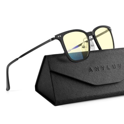ANYLUV Blue Light Glasses Men, Stylish Square Carbon Fiber Eyewear, Anti Eyestrain, Lightweight Mens Computer Gaming Glasses