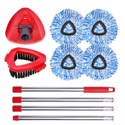 4 Packs Spin Mop Replacement Heads Compatible with Oceda RinseClean 2-Tank System, 30-58" Mop Handle,Mop Scrub Brush and Base Combo Set,Mopping Refills Easy to Replace and Cleaning