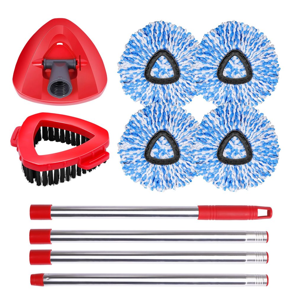 4 Packs Spin Mop Replacement Heads Compatible with Oceda RinseClean 2-Tank System, 30-58" Mop Handle,Mop Scrub Brush and Base Combo Set,Mopping Refills Easy to Replace and Cleaning