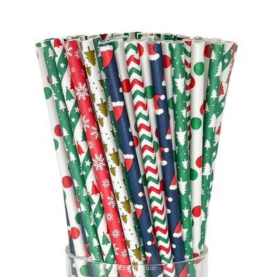 200 Pcs Christmas Paper Straws, 10 Styles Biodegradable Colorful Disposable Drinking Christmas Straws for Christmas Party Supplies, Desserts, Thanksgiving, New Year and Holiday Party Decorations