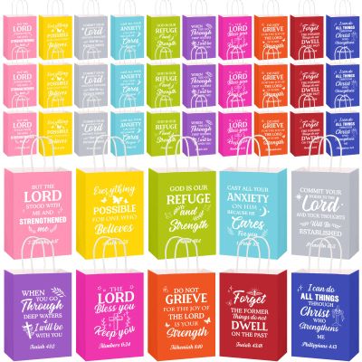 Chiisong 100 Pcs Christian Gift Bags Religious Bible Verse Treat Bags with Handles Inspirational Scripture Church Bag for Sunday School Women Wedding Birthday Party Favor(Multicolor)