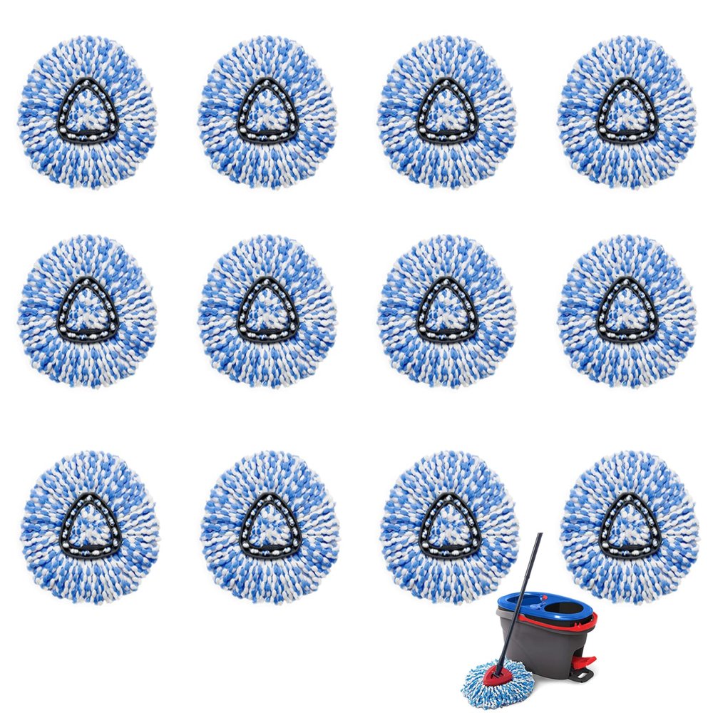 12 Pcs Spin Mop Replacement Heads, 360 Easy Wring Spin Mop 100% Microfiber Refill, Easy Cleaning Spin Mop Heads, 2 Tank System Replace Head for Easy House Cleaning Floor Mopping, Blue&White