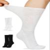 Artdear Diabetic Socks for Men & Women - 2 Pairs Viscose Non Binding Extra Wide Crew Socks for Swollen Feet Seamless Toe Loose Fit (Black & White, Large) view 1