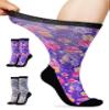 Artdear Diabetic Socks for Women - 2 Pairs Non Binding Extra Wide Colorful Crew Socks for Swollen Feet Seamless Toe Loose Fit (Floral & Leopard, X-Large) view 1