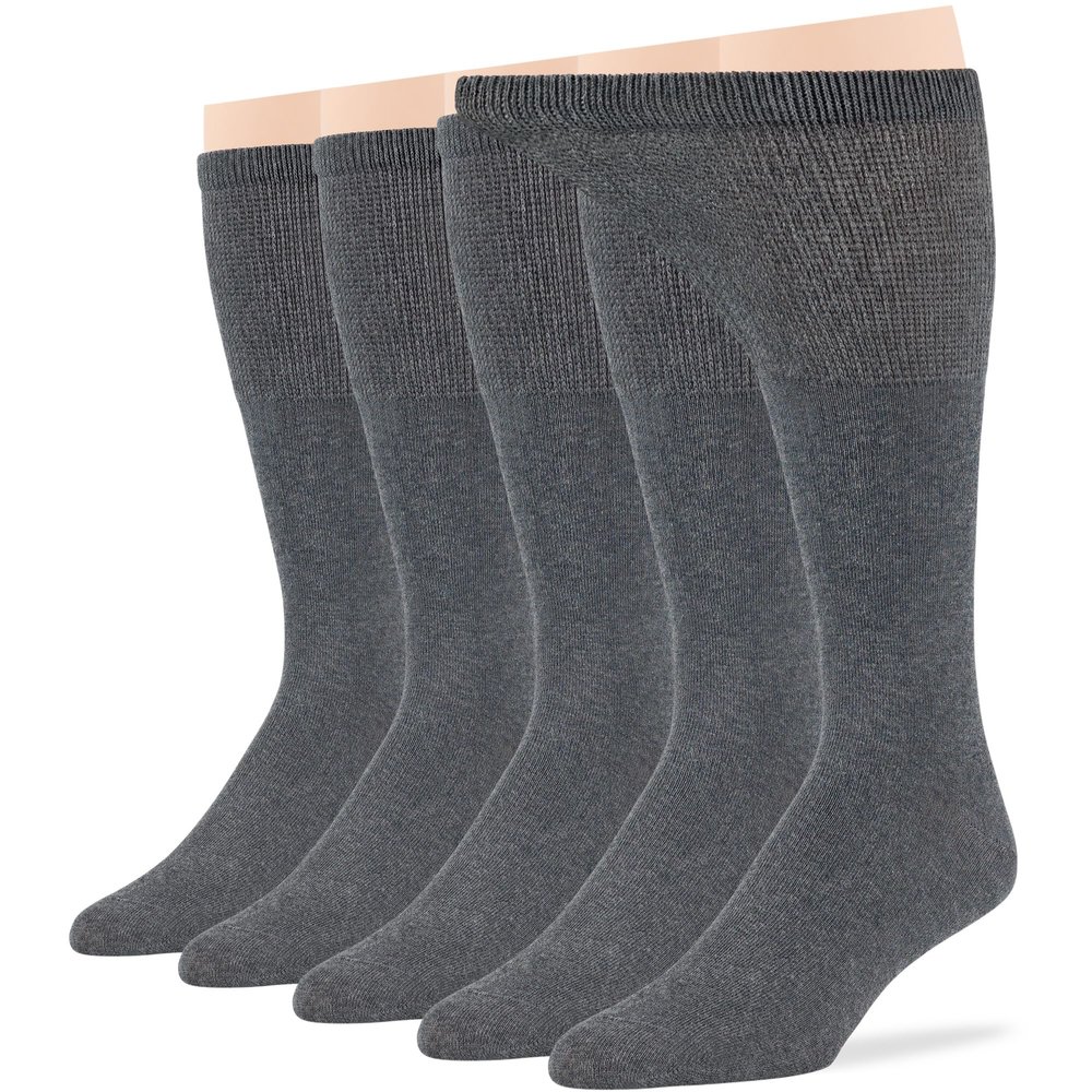 7BigStars Men Diabetic Loose Dress Business Cotton Mid Calf Socks - 5 Pack Big Tall - Solid Casual - Sock Size 13-15 Shoe Size 12-15 XL Dark Grey