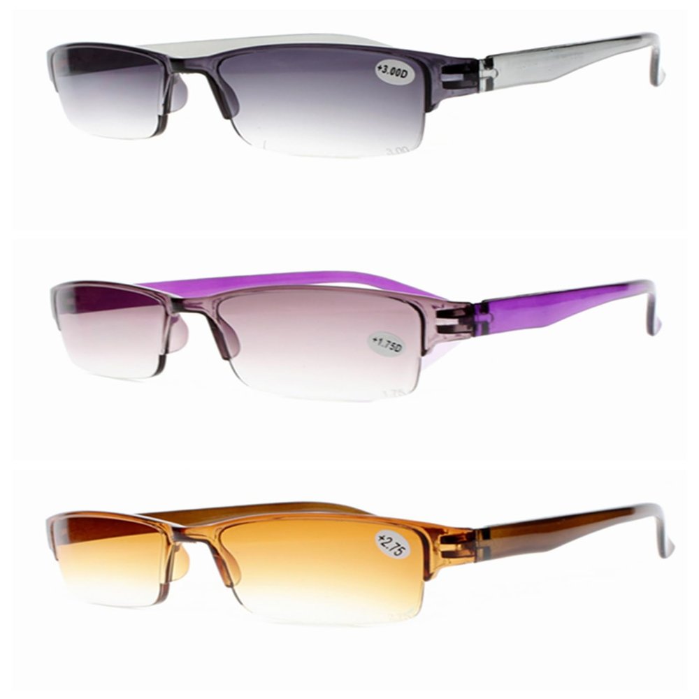 SightPerk 3 Pack Tinted Lens Outdoor Reading Glasses, Half Frame (3 Color, 3, x)