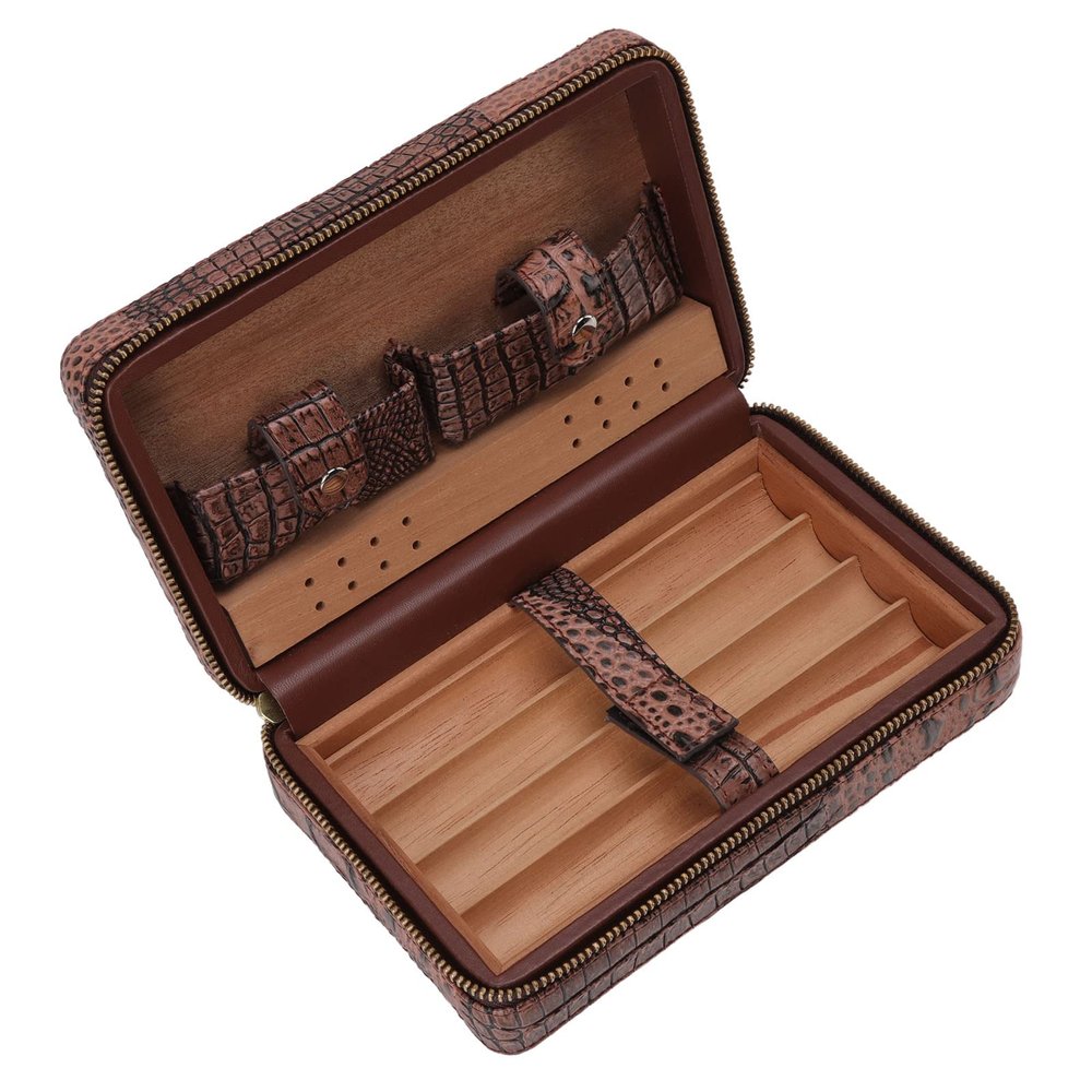 ANGGREK Cigar Humidifier, Portable Fine Finish Cigar Humidifier Box Leather Exterior with Storage Bag for 4 Pieces Cigars for Business Use