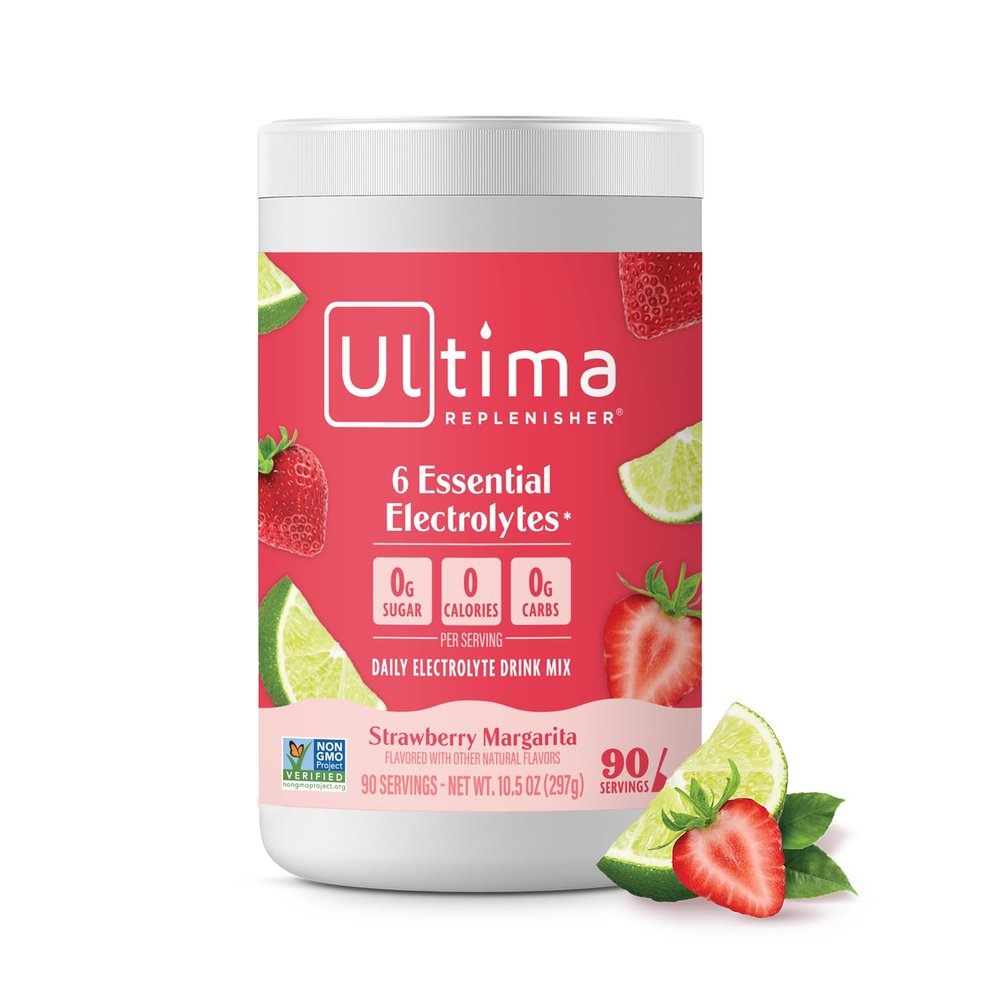 Ultima Replenisher Daily Electrolyte Powder Drink Mix Sugar Free Strawberry Margarita, 90 Servings Hydration Powder with 6 Key Electrolytes and Trace Minerals Keto Friendly, Non-GMO