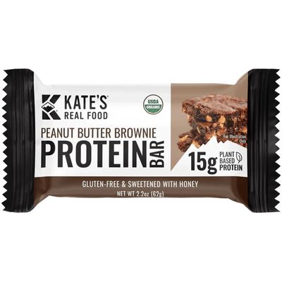 Kates Real Food Organic Protein Bars (Peanut Butter Brownie, 2.2 oz, Pack of 12) Plant Based Protein Bars - Gluten Free, Soy Free, Non GMO, Whole Grains, and All Natural