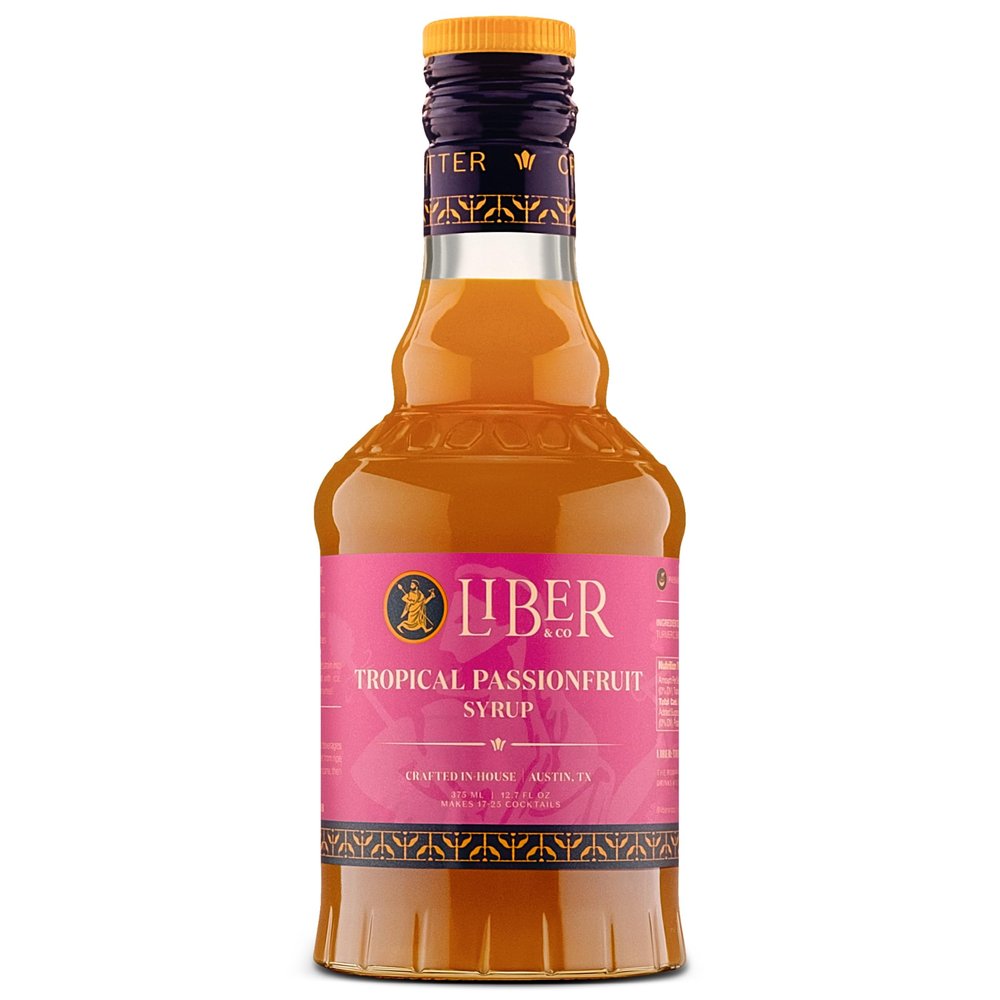 Liber & Co. Tropical Passion Fruit Syrup - Makes 25 Drinks - 50% Passionfruit Juice - Perfect for Craft Cocktails, Hurricanes, Margaritas, Tiki Drinks & Sodas (12.7 oz)