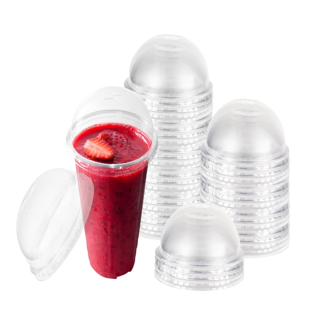 Klex Clear PET Plastic Dome Lids with Straw Slot Fits 12, 16, 20, 24 oz Cups, 3.86"