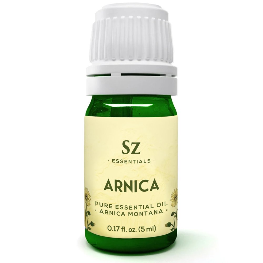 Sz Essentials - Arnica Essential Oil (Arnica Montana) Therapeutic Grade, 100% Pure & Undiluted with Fresh Herbal Aroma for Soothing Relief, Aromatherapy, Muscle Recovery & Skin Care - Vegan 0.17 oz
