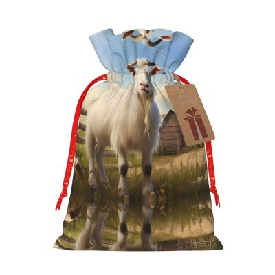 Kingnoyi Farm Animal Goat Christmas Burlap Drawstring Gift Bag, Extra Large, Reusable, Lightweight And Durable