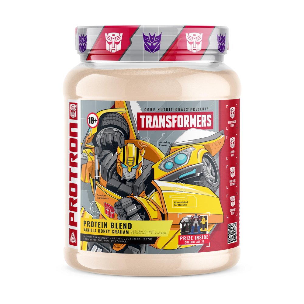 Core Nutritionals Transformers Protron Protein | Whey + Casein Blend | MCTs & Digestive Enzymes | 25g Protein | Free Prize Inside - Bumblebee | 2 Pound (Honey Vanilla Graham)