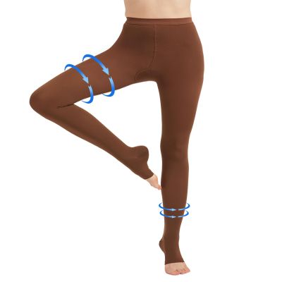 AMZAM Medical Compression Pantyhose for Women Men, 20-30 mmHg Graduated Compression Tights, Opaque Toeless Compression Stockings Waist High Support Tights for Edema, Varicose Veins, DVT, Brown 3XL