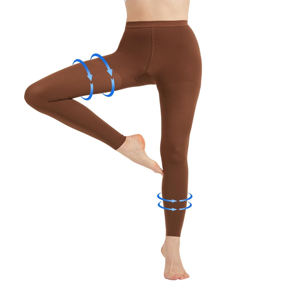 AMZAM Medical Compression Pantyhose for Women & Men, 20-30 mmHg Graduated Compression Leggings, Opaque Footless Waist High Compression Stockings for Edema, Varicose Veins, Post Surgery, Brown 3XL