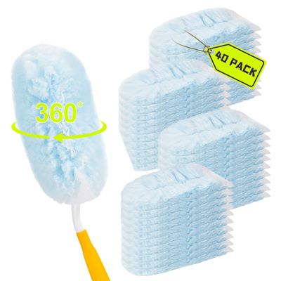 40 Count Duster Refills Compatible with Swiffer Dusters, 360 Heavy Duty Duster Refills with 2 Handle for Cleaning Furniture, Blinds, Ceiling Fans