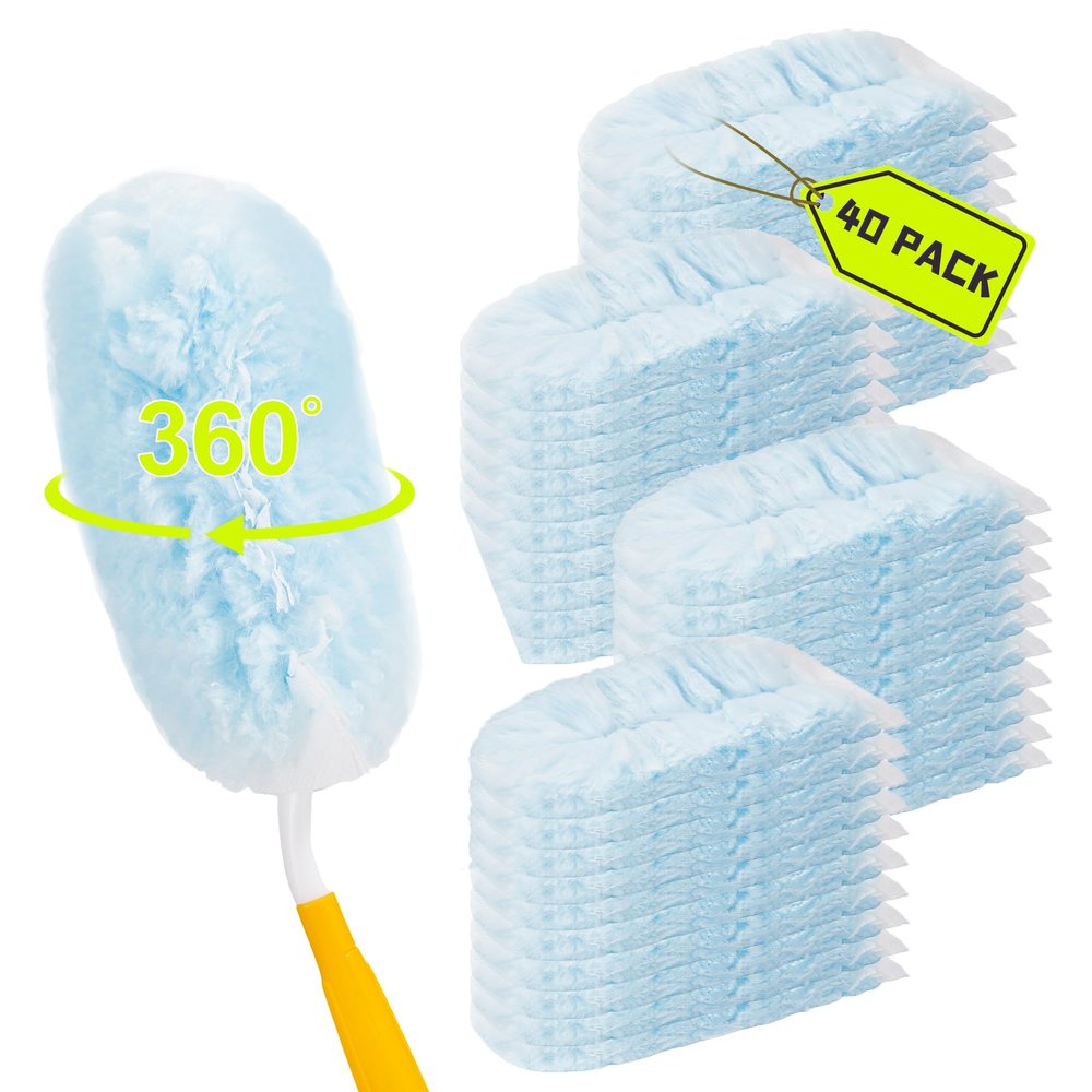 40 Count Duster Refills Compatible with Swiffer Dusters, 360 Heavy Duty Duster Refills with 2 Handle for Cleaning Furniture, Blinds, Ceiling Fans