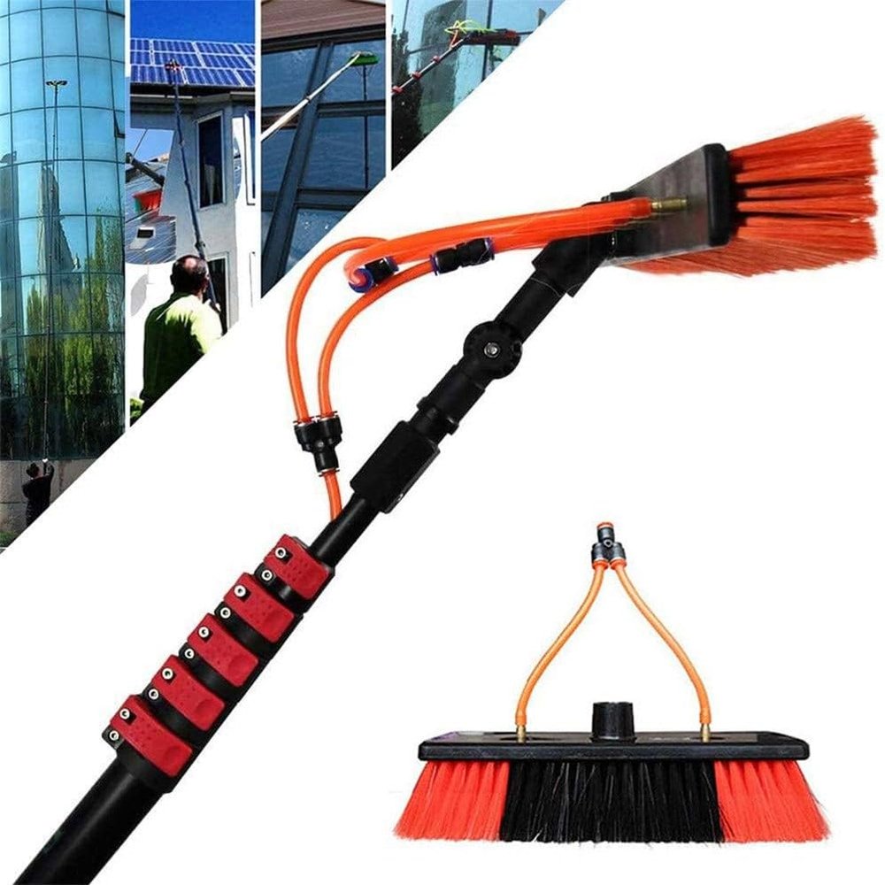 12-36ft Water Fed Cleaning Brush with Squeegee, for Window Cleaning Kit Washing Tool, Outdoor Glass Solar Panel Spray Washer Washing Equipment, Carbon Fiber Telescopic Rod,10.8m