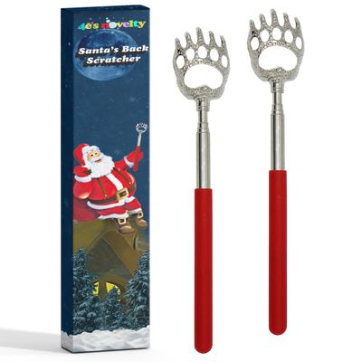 4E's Novelty 2 Extendable Santa Back Scratchers - Christmas Stocking Stuffers for Men & Women - White Elephant Gag Gift for Adults Useful Unique Back Massage Cool Gadget Tool