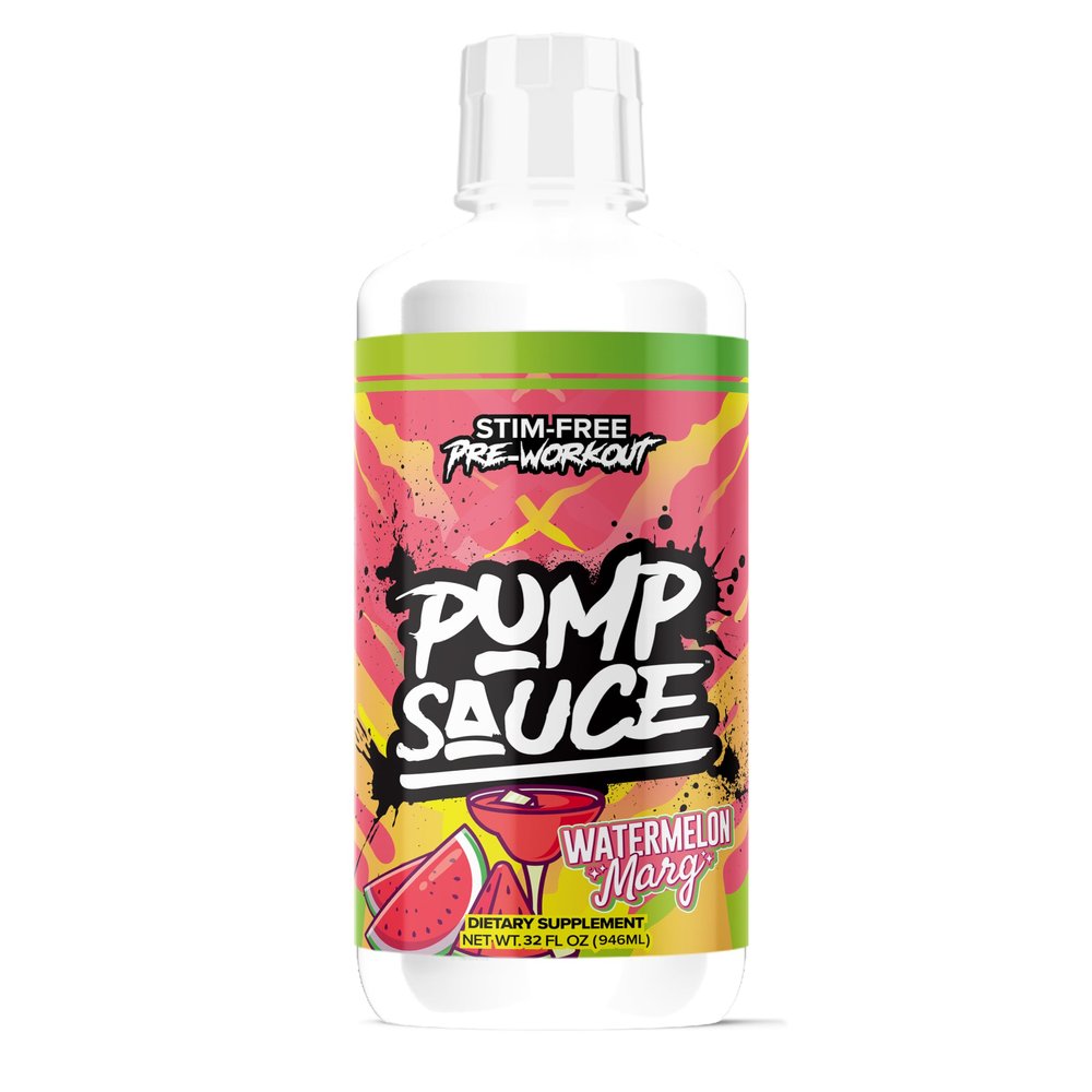Pump Sauce Pre-Workout - 32 oz, Watermelon Marg, No Caffeine, Full Spectrum Liquid, Gluten Free, Vegan, Zero Sugar