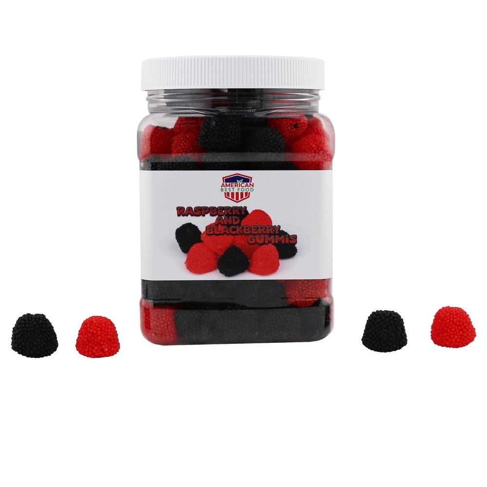 American Best Food Red Raspberries and Blackberries Gummy Candy, Red and Black Berries Candy In Jar, 1.5 Pound