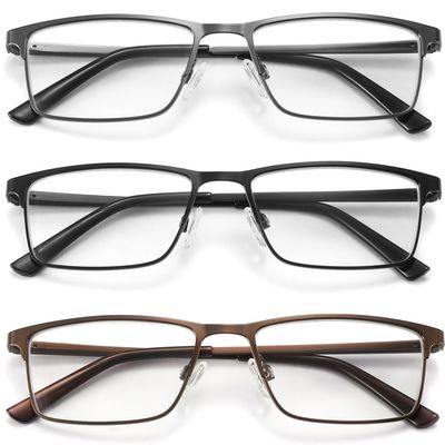 acavefox 3 Pack Blue Light Blocking Reading Glasses Men Readers Anti Glare UV Lightweight and Sturdy Full Frame Metal Spring Hinge Eyeglasses 3.75+