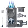 Vrufamt Refillable Butane Torch Lighter with Built-in Holder and 3 Jet Flame - All-in-1 Tool for Men (Butane not Included) view 1