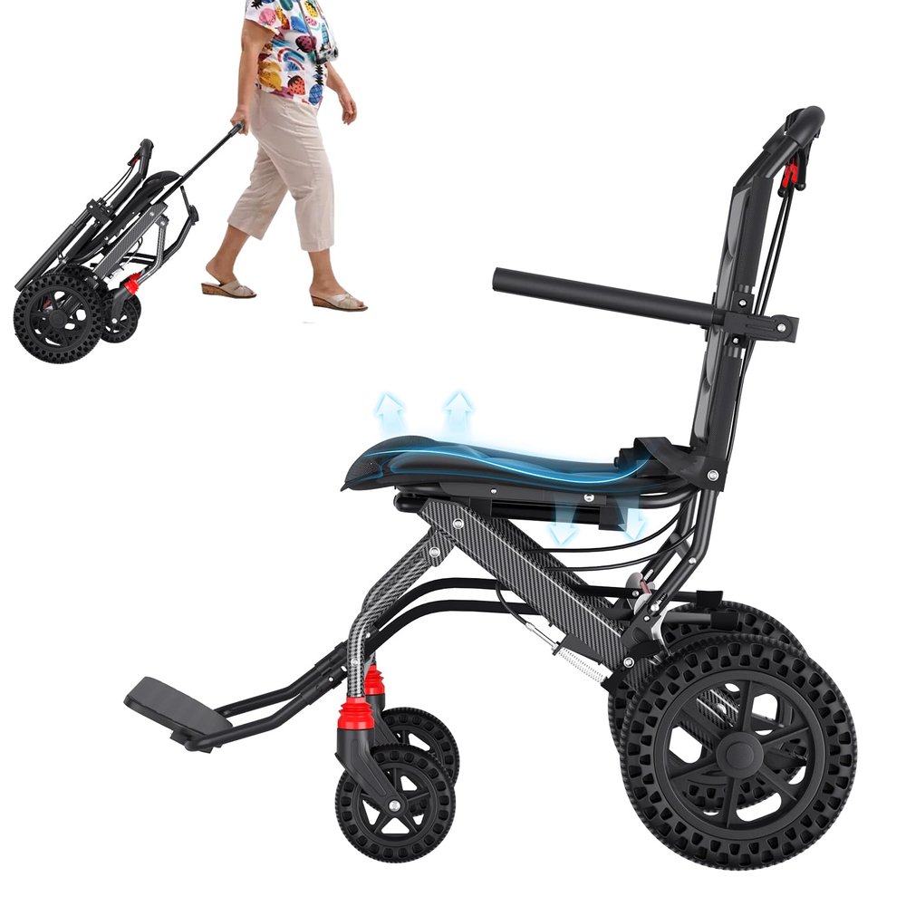 (18" Wide Seat) Lightweight Ergonomic Transport Wheelchair for Seniors and Adults, Portable Foldable Transit Travel Wheelchairs All Terrain