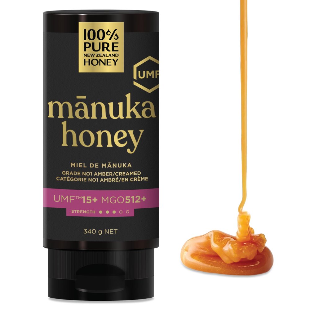 100% Pure New Zealand UMF 15+ MGO 512+ Manuka Honey Squeeze Bottle Raw & Unfiltered Certified Award Winning Silky Smooth Taste & Texture 12 Oz