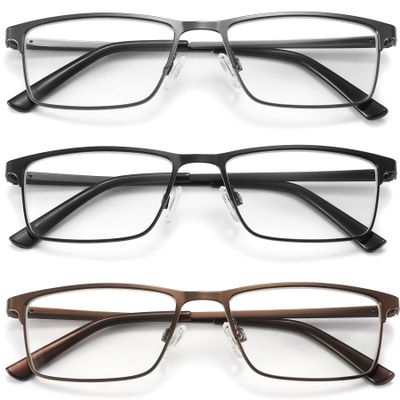 acavefox 3 Pack Blue Light Blocking Reading Glasses Men Readers Anti Glare UV Lightweight and Sturdy Full Frame Metal Spring Hinge Eyeglasses 1.75+