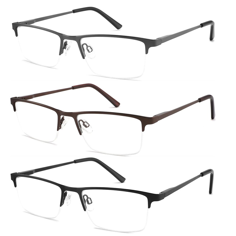 acavefox 3 Pack Blue Light Blocking Reading Glasses Men Readers Anti Glare UV Metal Semi-frame Spring Hinge Lightweight Sturdy Trendy Eyeglasses 3.75+