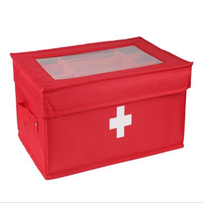 Xbopetda First Aid Kit, Linen First Aid Supplies Box, Pill Bottle Organizer, Empty Box with Lid for Home & Travel Emergency Tool Set - Red