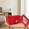 Xbopetda First Aid Kit, Linen First Aid Supplies Box, Pill Bottle Organizer, Empty Box with Lid for Home & Travel Emergency Tool Set - Red view 3